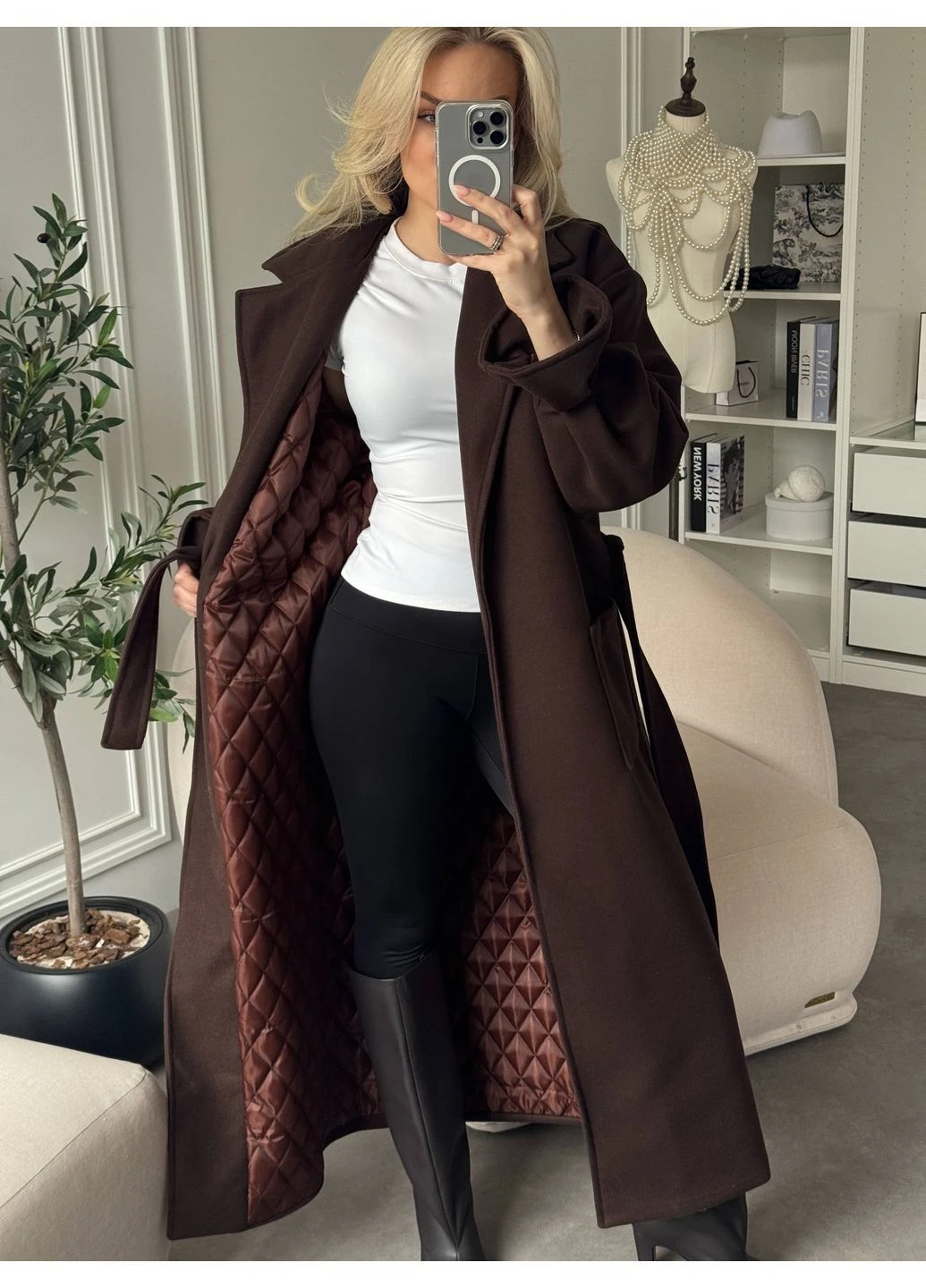 Коричневое демисезонное Пальто из кашемира No Brand