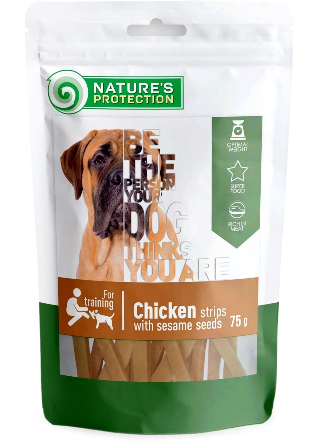 Ласощі для собак, смужки з курки з кунжутом, snack for dogs chicken strips with Nature's Protection (279569078)