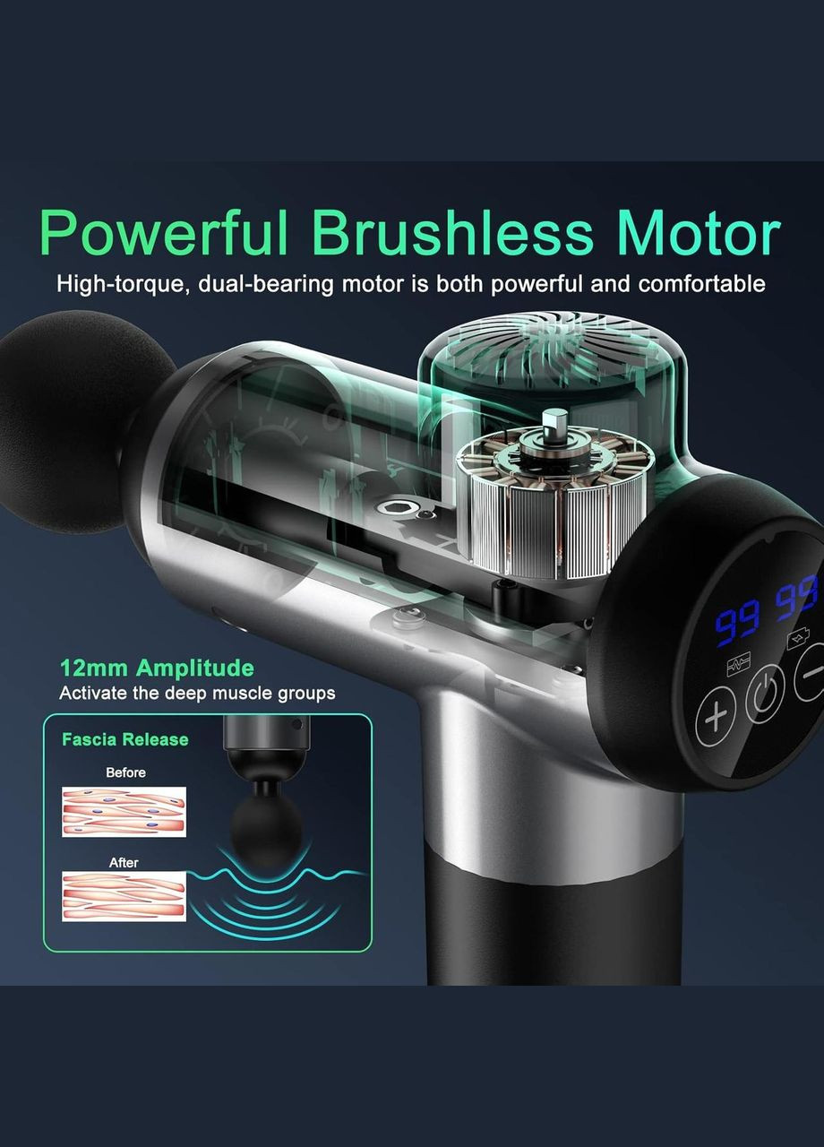 Перкуссионный ручной массажер Massage Gun BDBKMG, мышечный массажный пистолет, 99 режимов, 6 насадок, Черный No Brand (338596129)
