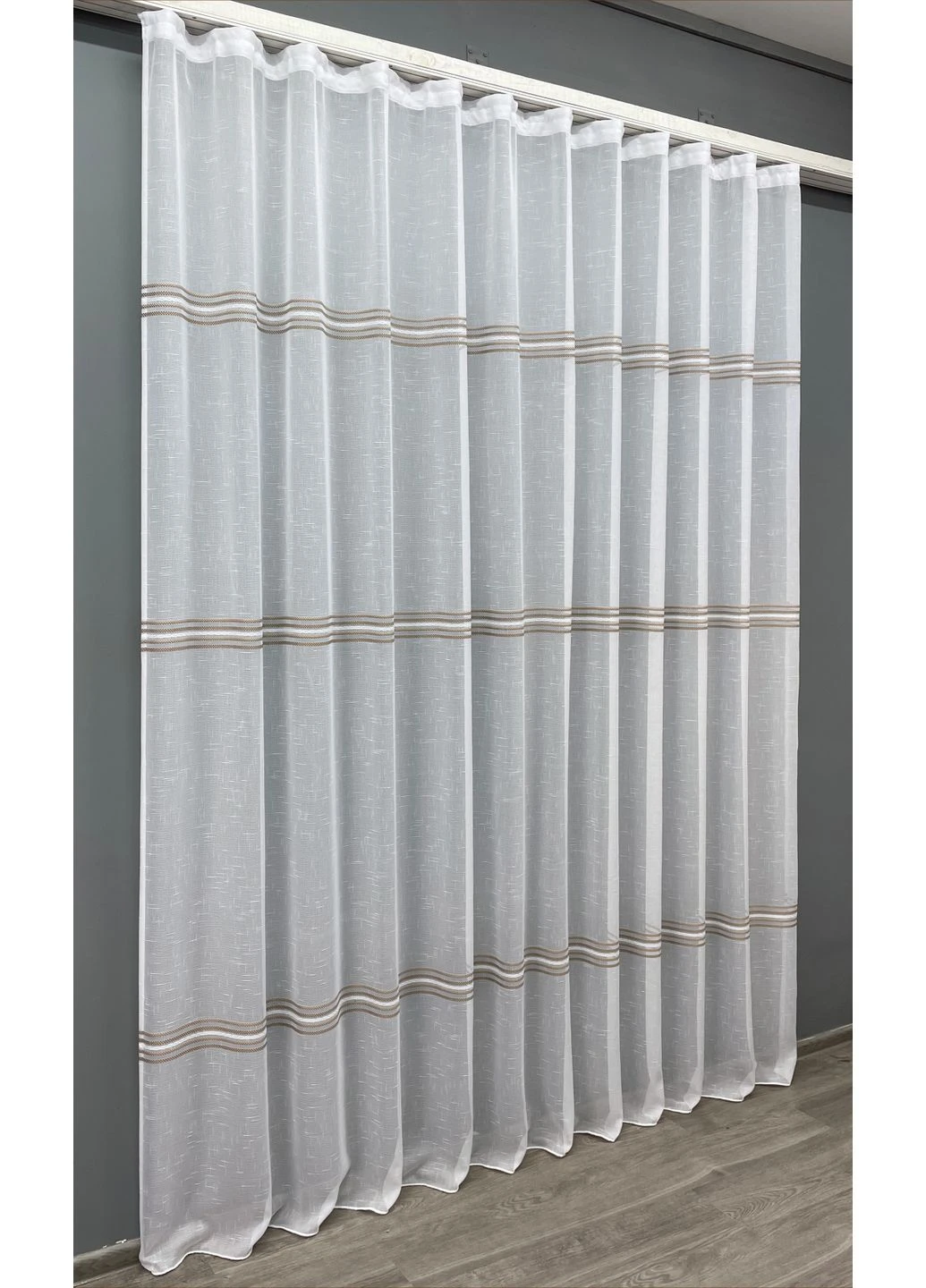 Тюль 1429т Мережка Льон Білий з коричневим 300х270 см (42-0256) VR-Textil (299631494)
