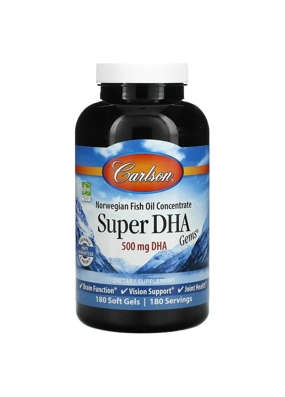 Риб'ячий жир, Super-DHA Gems, Carlson, 500 мг, 180 капсул Carlsson (385403571)