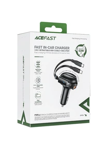 Автозарядка 3xUSB 53W (2xUSB-C+USB-A) + cable USB-C 2in1 B13 Acefast (392457579)