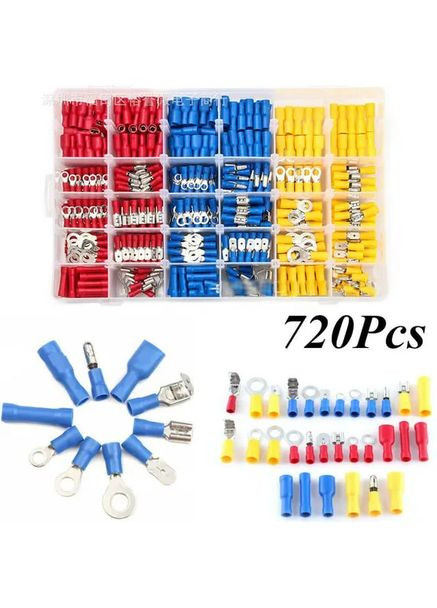 Набор обжимающих клемм 720 штук с изоляцией для соединения проводов, три цвета: красный, желтый, синий Lemanso (357494852)