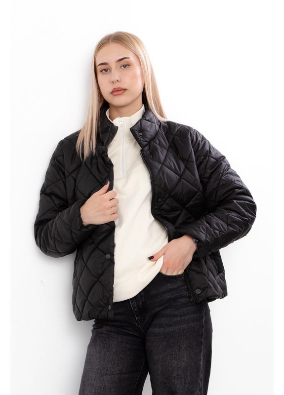 Чорна демісезонна демісезонна жіноча куртка стьобана з коміром-стійкою (p-18183) Носи своє
