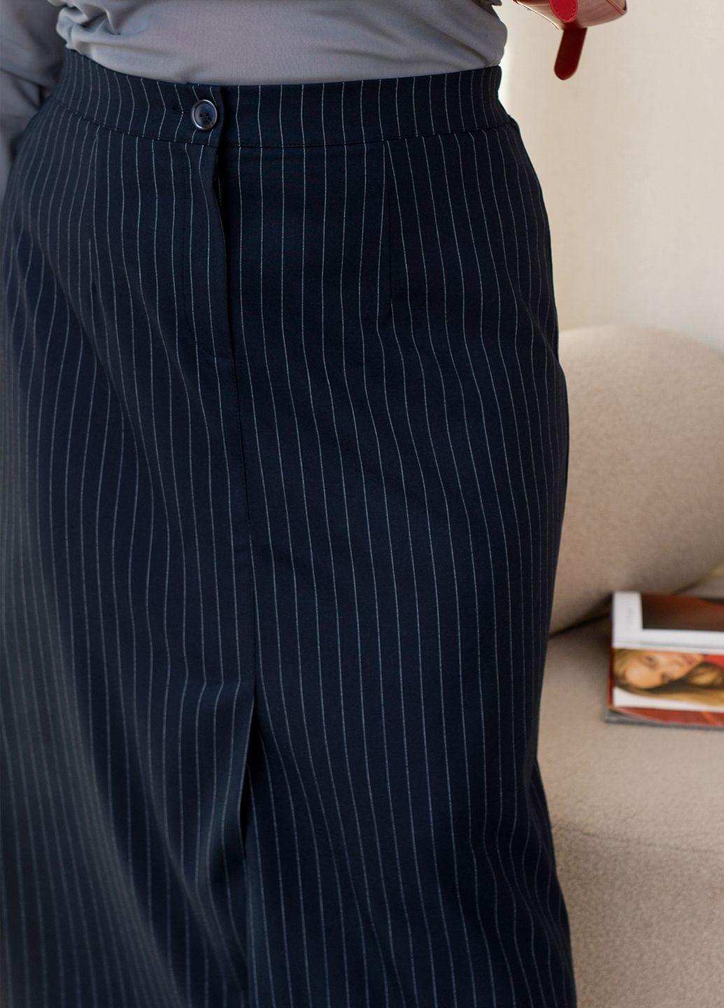 Темно-синяя офисная, повседневная, вечерний в полоску классическая юбка-карандаш в полоску No Brand карандаш