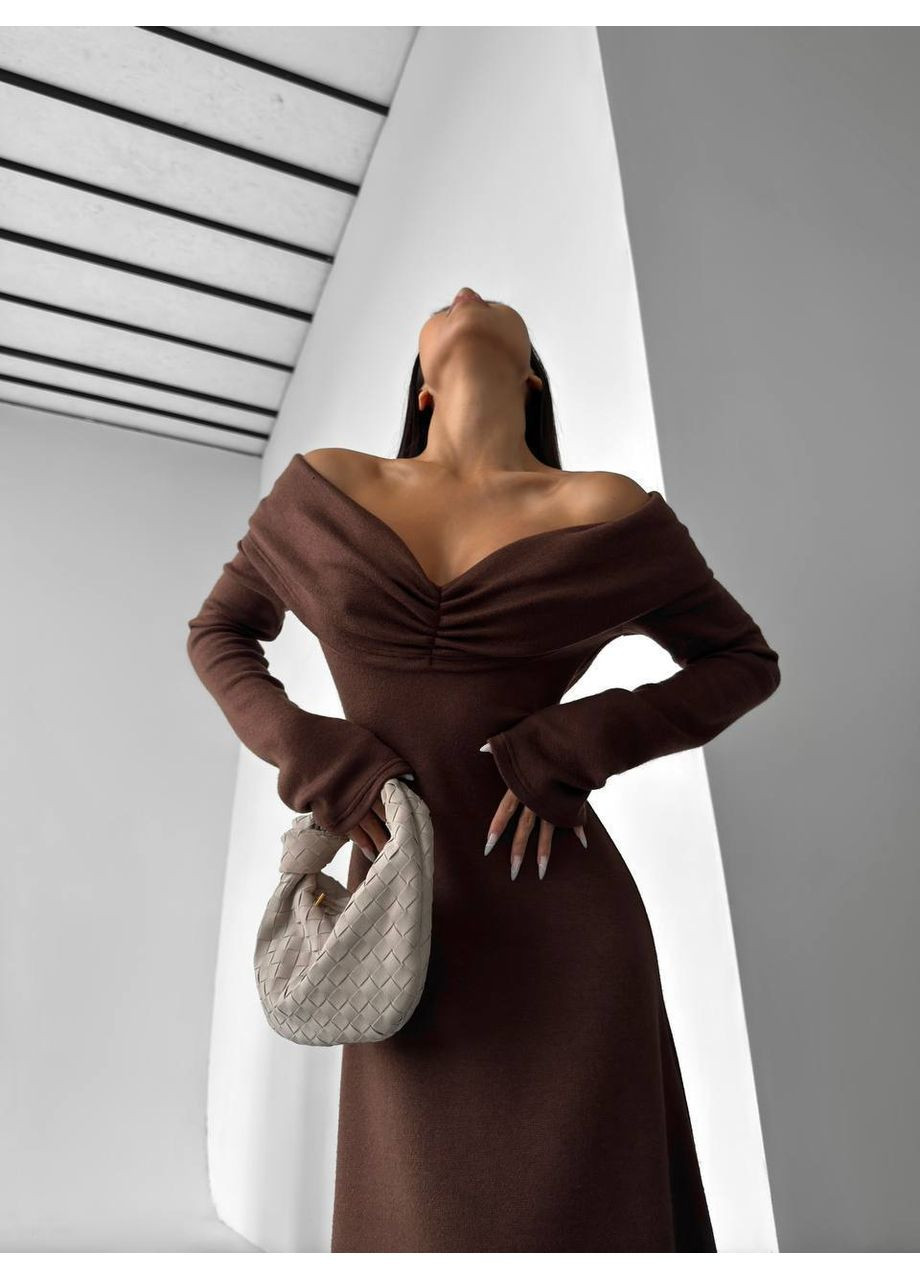 Коричневое праздничный, вечернее женское платье No Brand однотонное