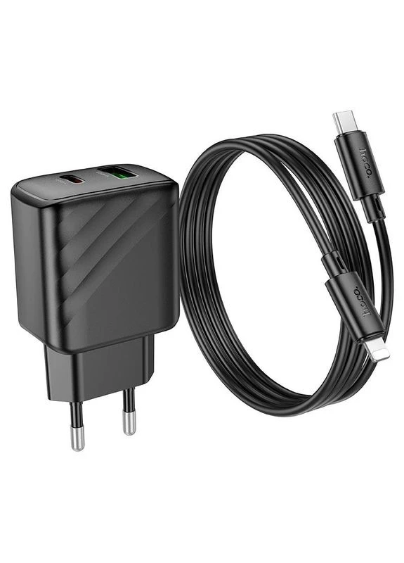 Сетевое зарядное устройство с кабелем CS23A Sunlight dual-port PD30W+QC3.0 charger set (C to iP)(EU) Black Hoco (391226548)