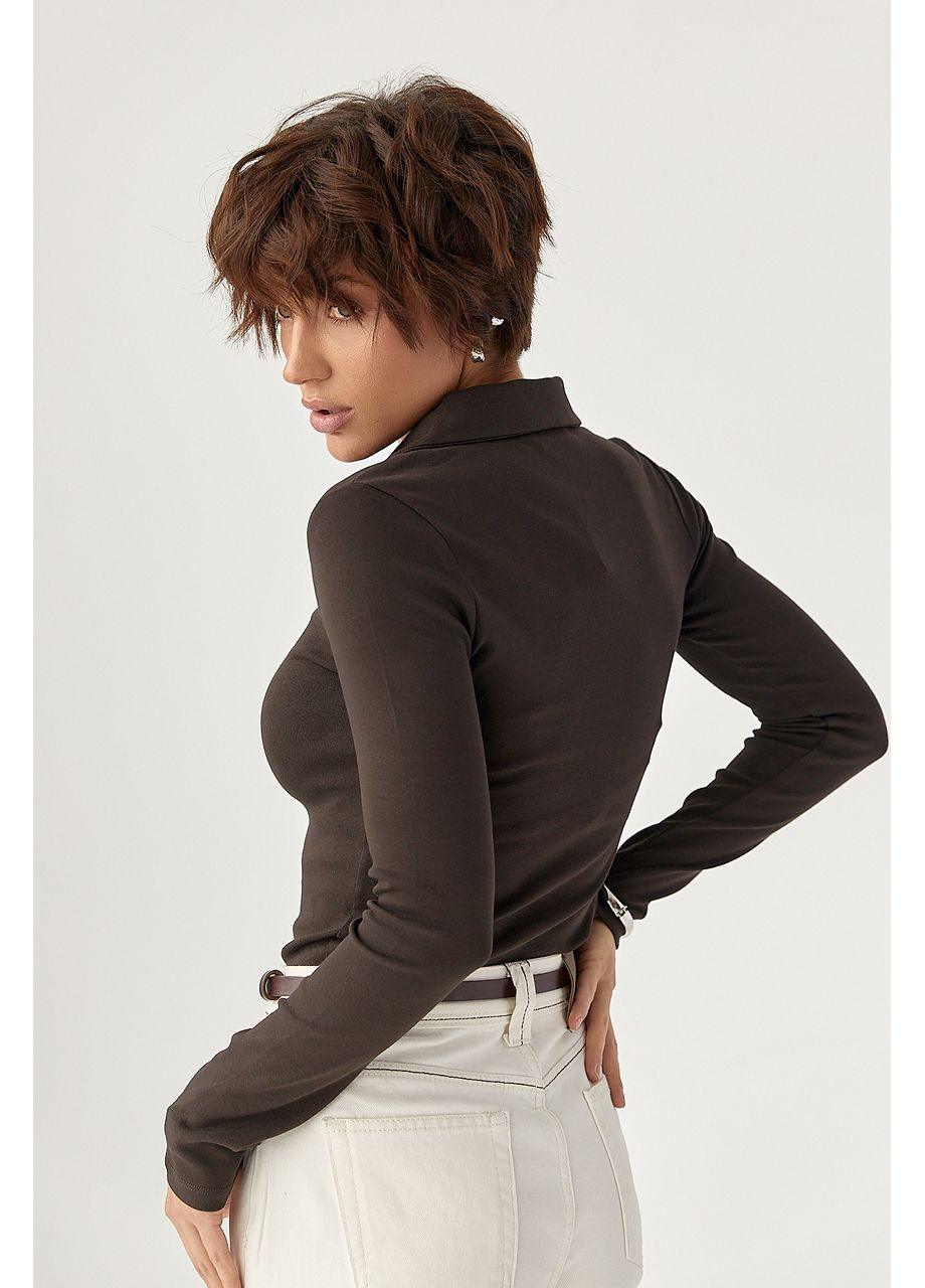 Приталений лонгслів-поло на блискавці Lurex (369776134)