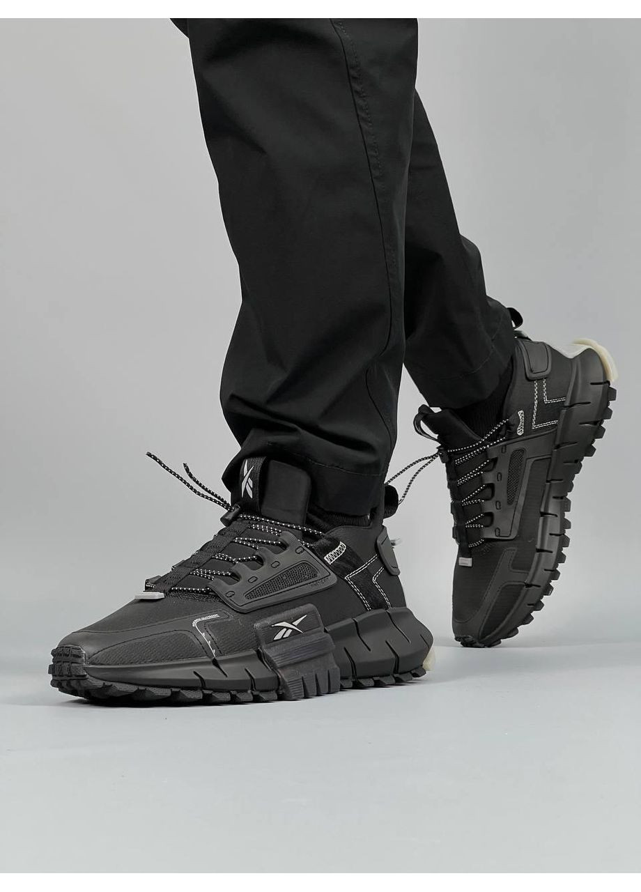 Черные демисезонные кроссовки мужские reebok zig kinetica fit black white рибок зиг кинетика No Brand