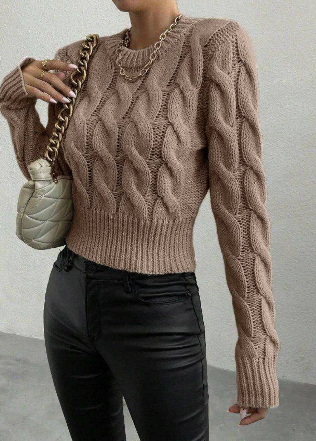 Кофейный демисезонный повседневный укороченный свитер Allthings