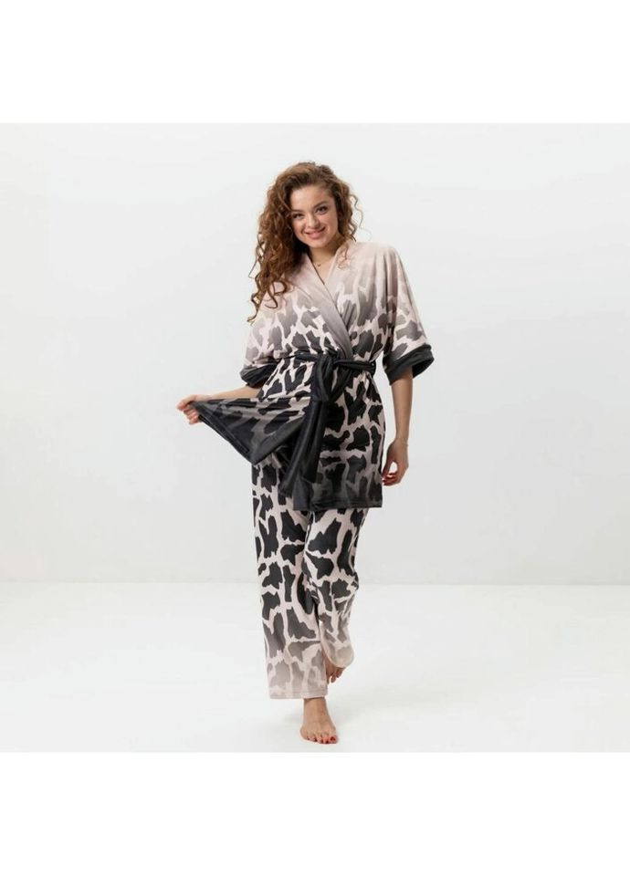 Комбінована всесезон комплект жіночий з плюшевого велюру штани та халат ніжність 3448_xl 16078 xl FlexDress