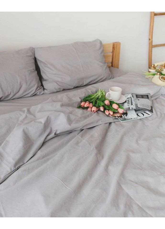 Постільна білизна двоспальна Home Варена бавовна 20501 180х215 см світло-сіра DUSHKA (336328662)