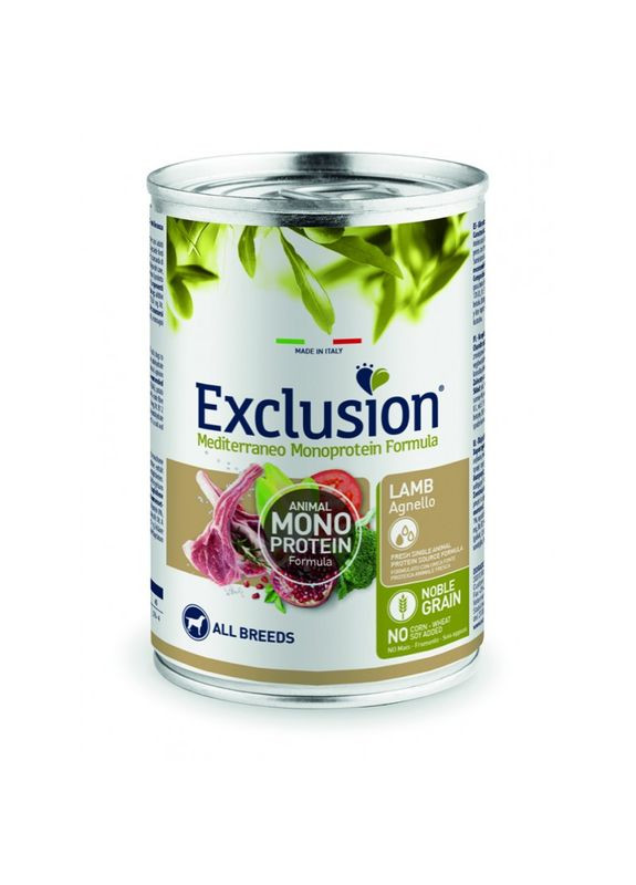 Повнораціонний вологий корм Adult Lamb All Breeds з ягням для дорослих собак всіх порід 400 г консерва Exclusion (364488656)