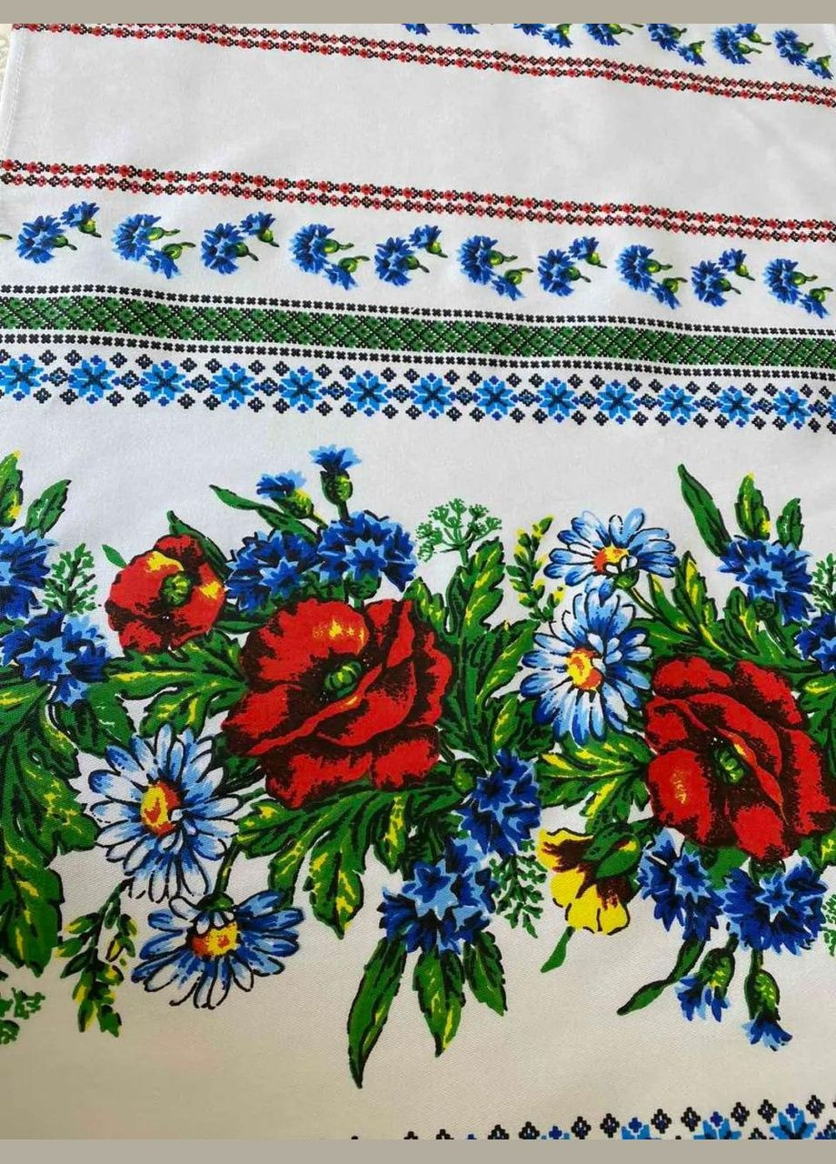 Скатерть для кухни на стол тканевая из льна в украинском стиле вышиванки 150х110 см (Е0508В-3) No Brand (306633224)