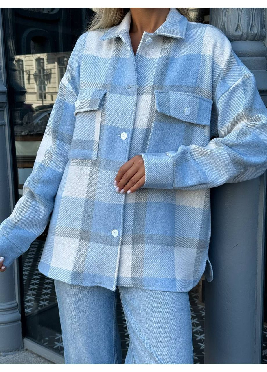 Голубой повседневный, кэжуал рубашка в клетку Style Point с длинным рукавом