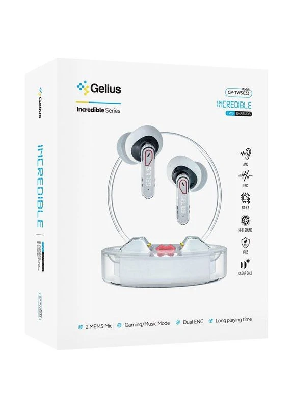 TWS Bluetooth навушники Incredible GP-TWS033 Clear View Light – ANC, ENC, IPX5, 6 год, гарантія 12 міс. Gelius (383365800)