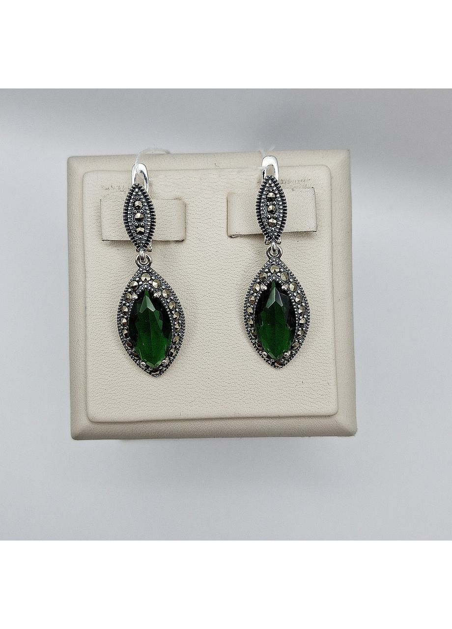 Серьги серебряные с изумрудом и марказитом 7,7 г No Brand (369737465)