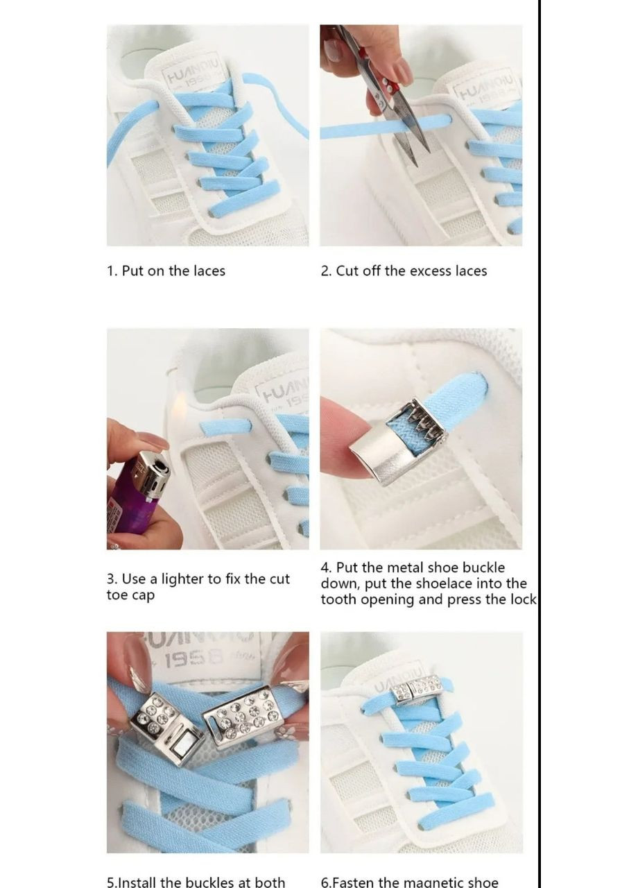 Шнурки еластичні без зав'язок з магнітною застібкою зі стразами Чорний China (356567357)