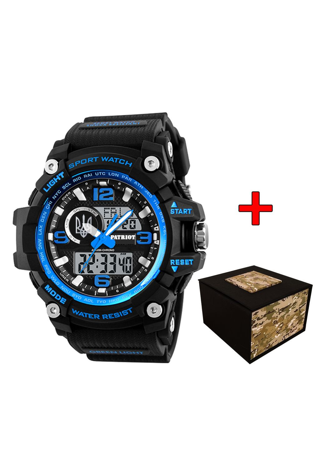 Годинник наручний Тризуб чорний з синім спортивний для чоловіків електронний з підсвічуванням ProDobro (367264073)