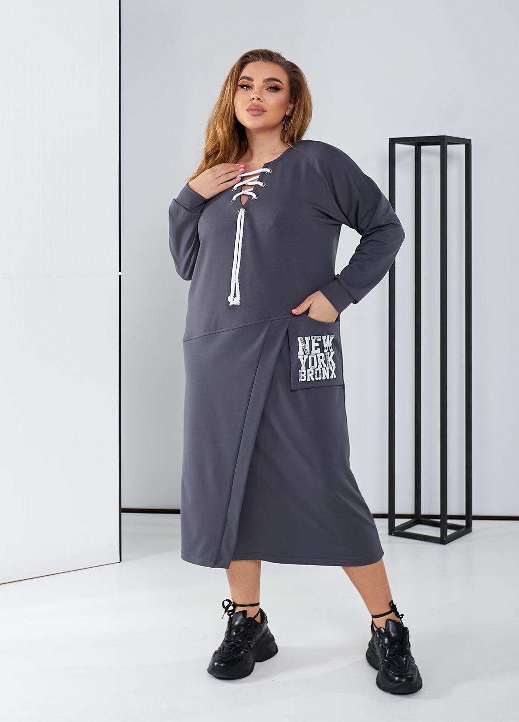 Графітова спортивна, повсякденний спортивна сукня сукня светр No Brand однотонна