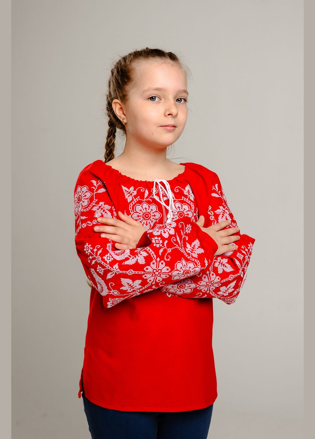 Красная вышиванка для девочки vishivano4ka 950-8 узор цветочный хлопок, полиэстер (322633713)