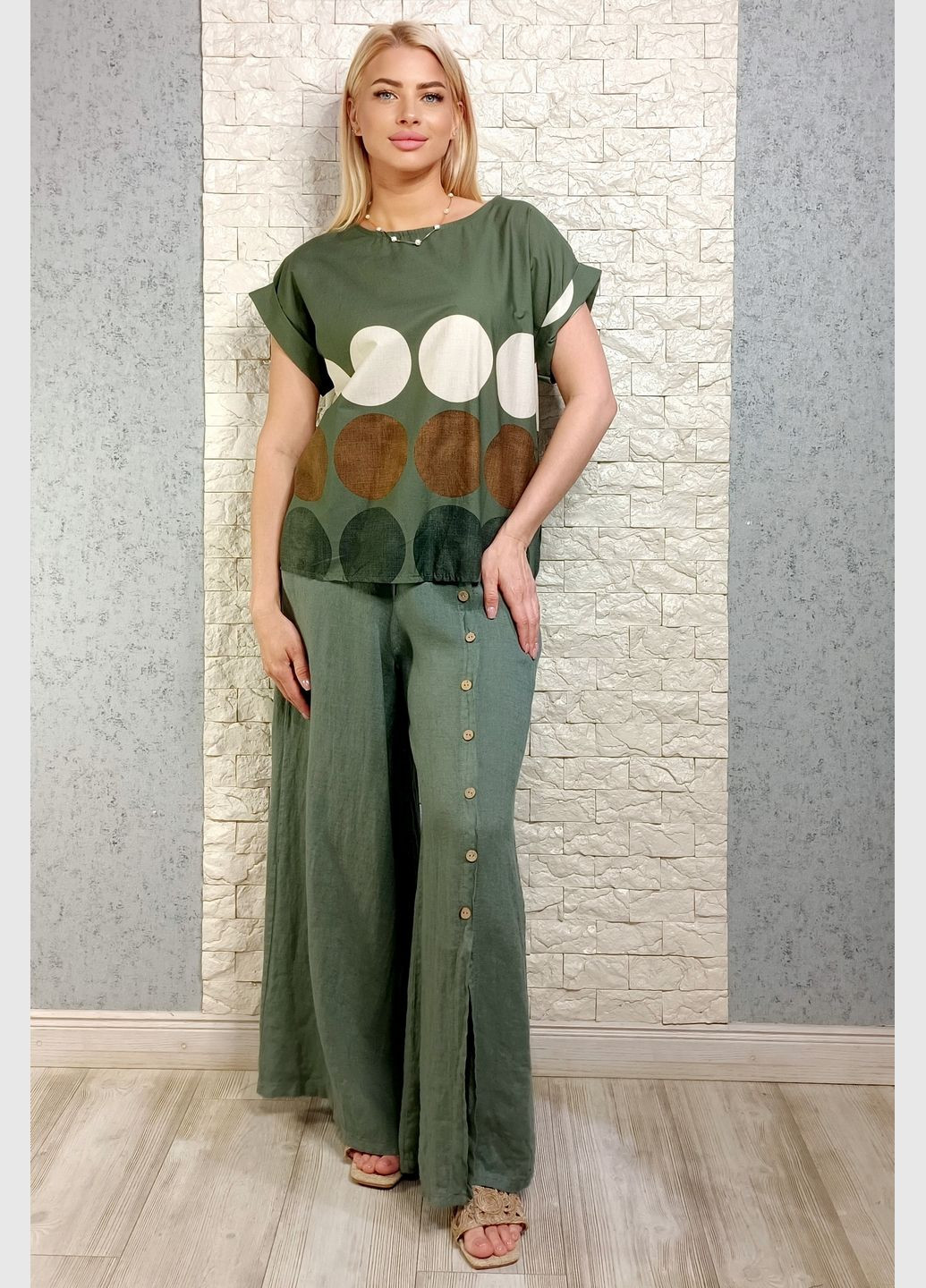 Штани Puro Lino палаццо лляні з розрізами та гудзиками (336164469)