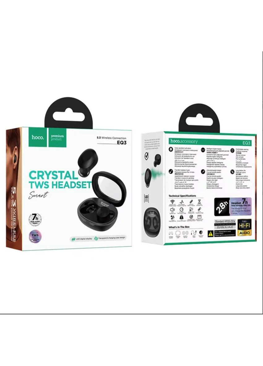 Бездротові навушники true wireless BT headset Black (6931474798558) Hoco EQ3 Smart (325420004)