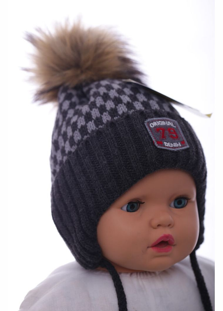 Шапка в'язка для хлопчика на флісі Original 79 темно-сіра 12м+ (43637) BABYKROHA (317042708)