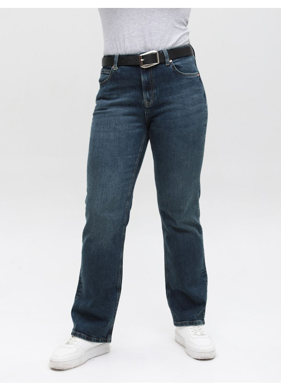 Джинси жіночі прямі темно-сині із середньою посадкою великі розміри Пряма Angelina Mara - (361066592)