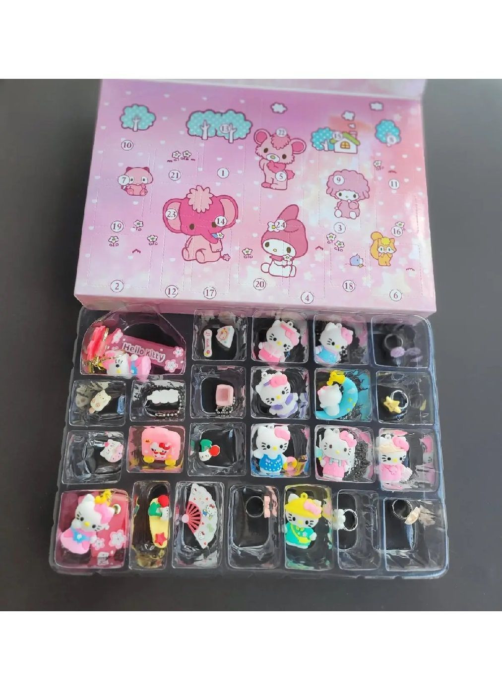 Подарунковий набір комплект адвент календар для дівчаток з фігурками іграшками персонажами брелоками (481943-Prob) Хелло Кітті Unbranded (368798954)