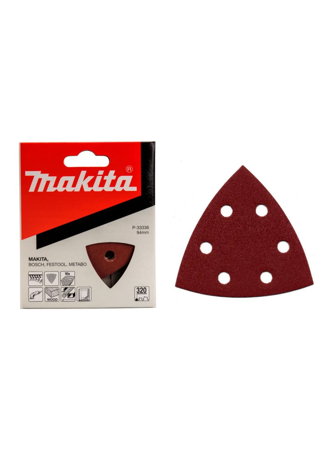 Набір трикутного шліфувального паперу P-33336 (94х94х94 мм, 6 отворів, К320, 10 шт) шліфпапір шліфлисти (6957) Makita (295039008)