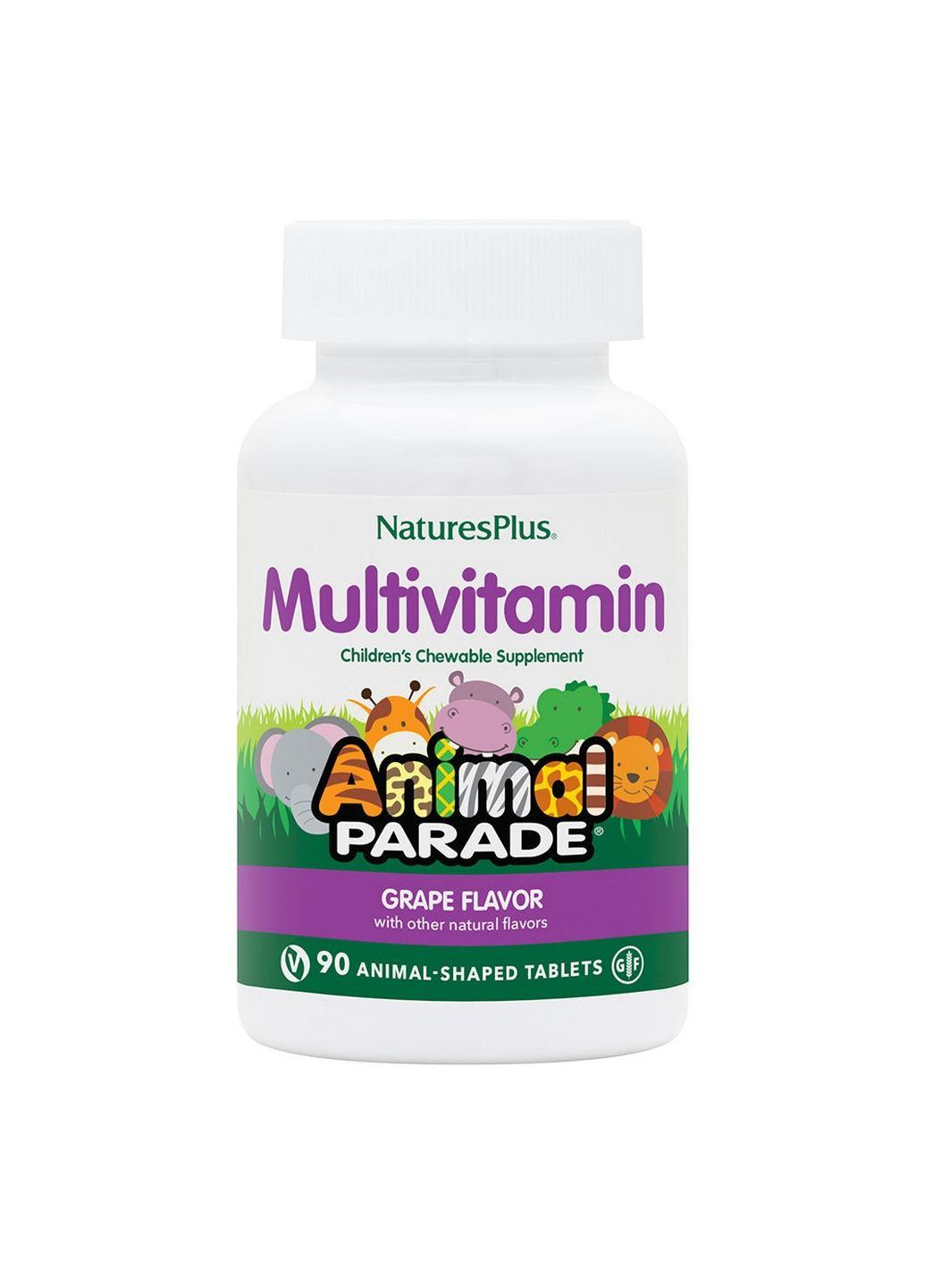 Вітаміни та мінерали Animal Parade Children's Multivitamin, 90 жувальних таблеток Виноград Natures Plus (293417969)