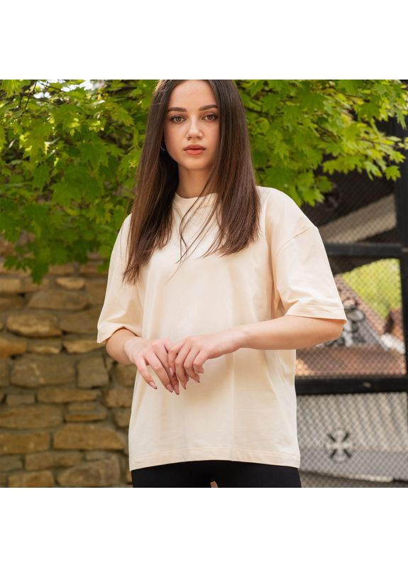 Футболка жіноча Oversize Вершковий, Розмір Одягу S, Колір Бежевий Badger - (354697642)