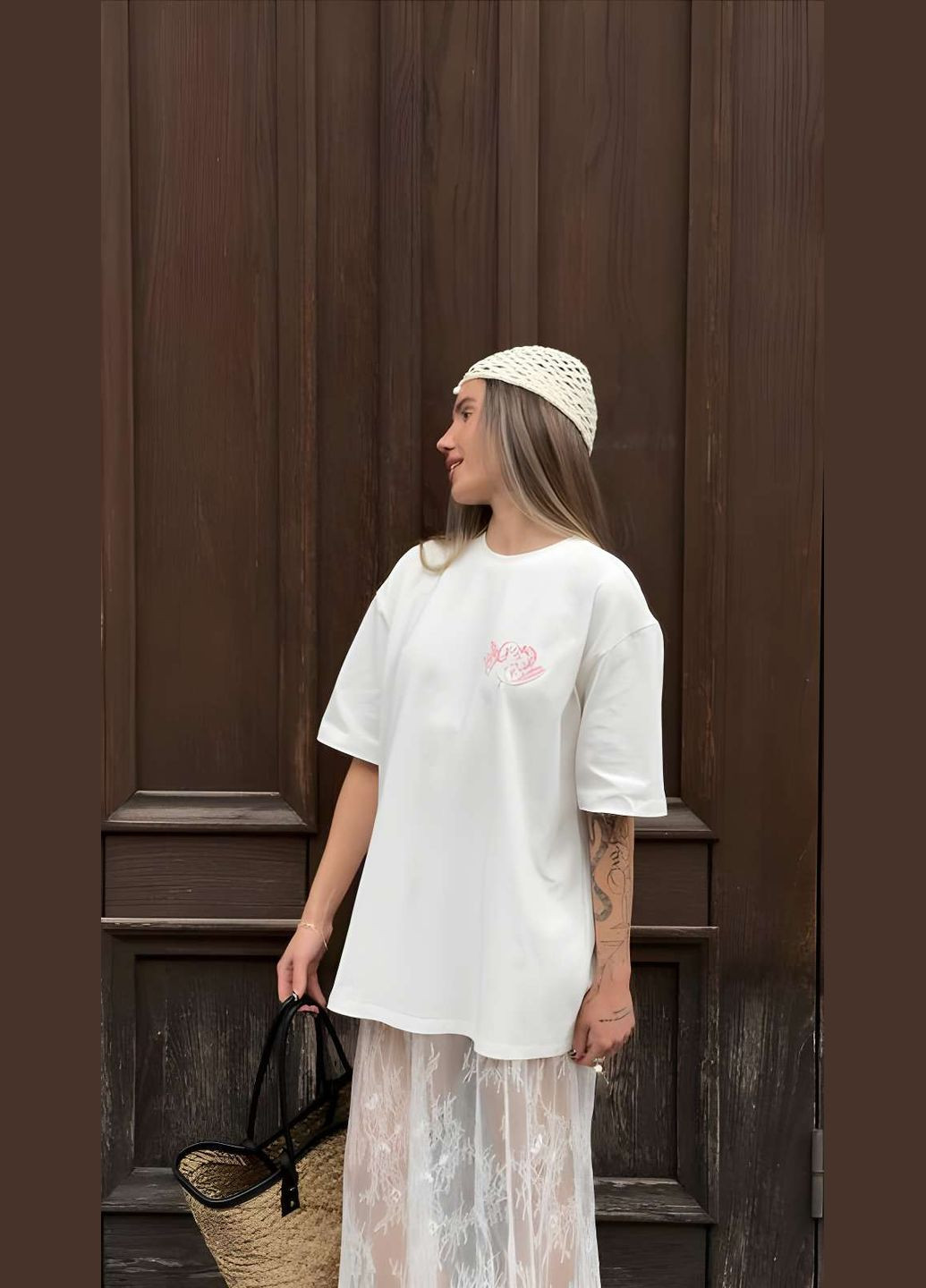 Женская качественная нежная хлопковая футболка оверсайз с принтом ангел купидон one size хлопок белый Україна - (339402855)