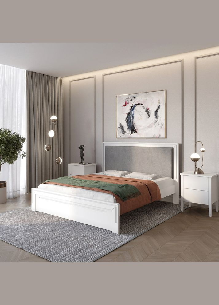 Односпальне дерев'яне ліжко Торонто Т4 (RAL9003)/Аляска 93 (сірий) 90х190 см (MBG-9073) Mebigrand (366085747)