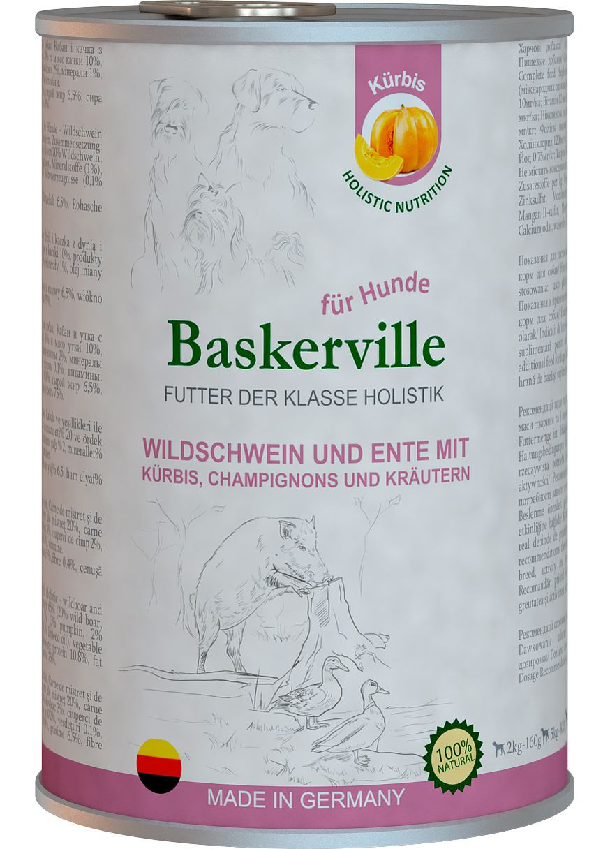Влажный корм для собак Holistic Wildschwein und Ente Mit Kurbis Кабан и утка с тыквой 400 г (4250231541834) Baskerville (279568067)