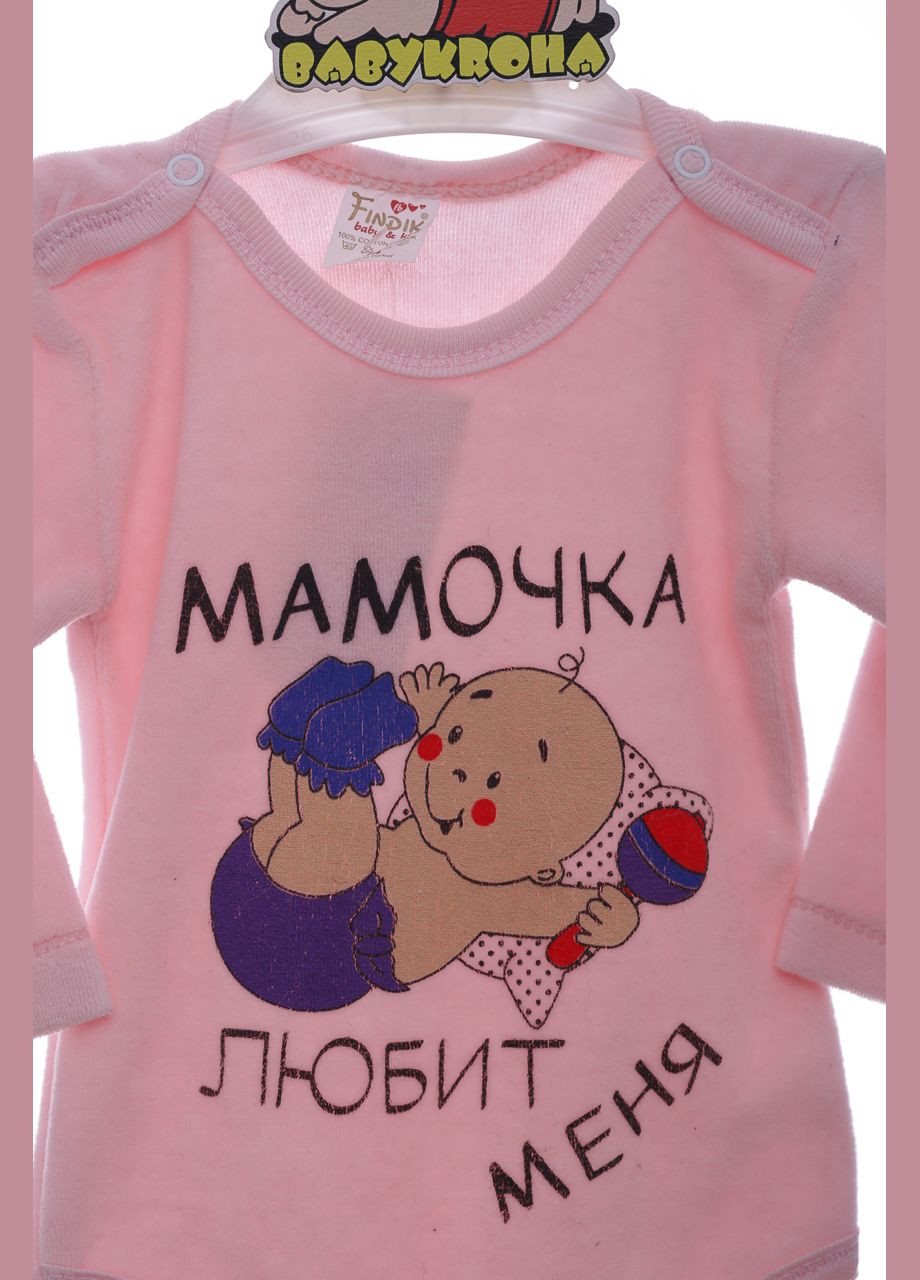 Боді з довгим рукавом для дівчинки велюр Мамочка MiniPapi рожеве 74 см (41718) BABYKROHA (297198987)