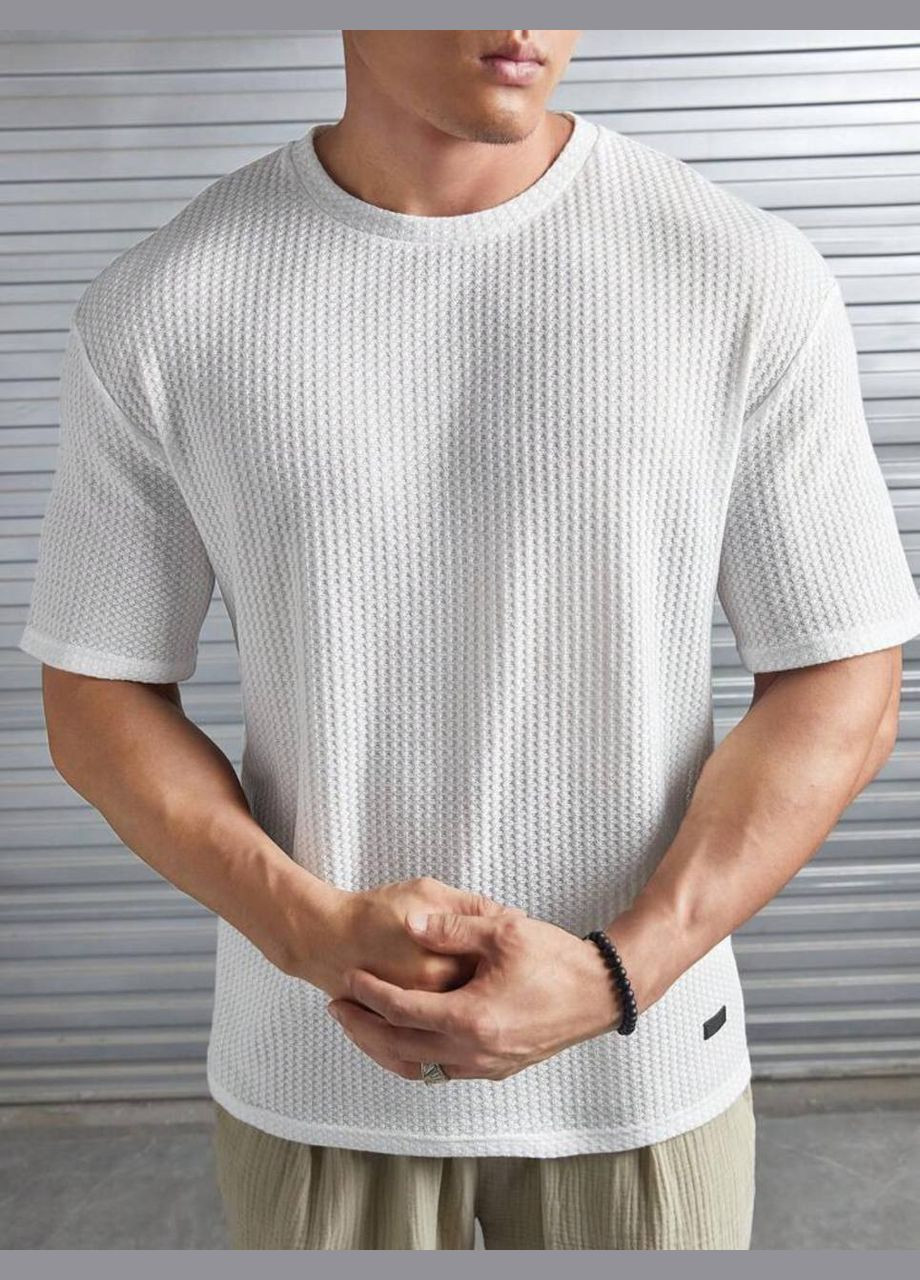 Біла шикарна однотонна футболка з трикотажної віскози "вафелька" у білому кольорі, футболка люкс якості No Brand 410