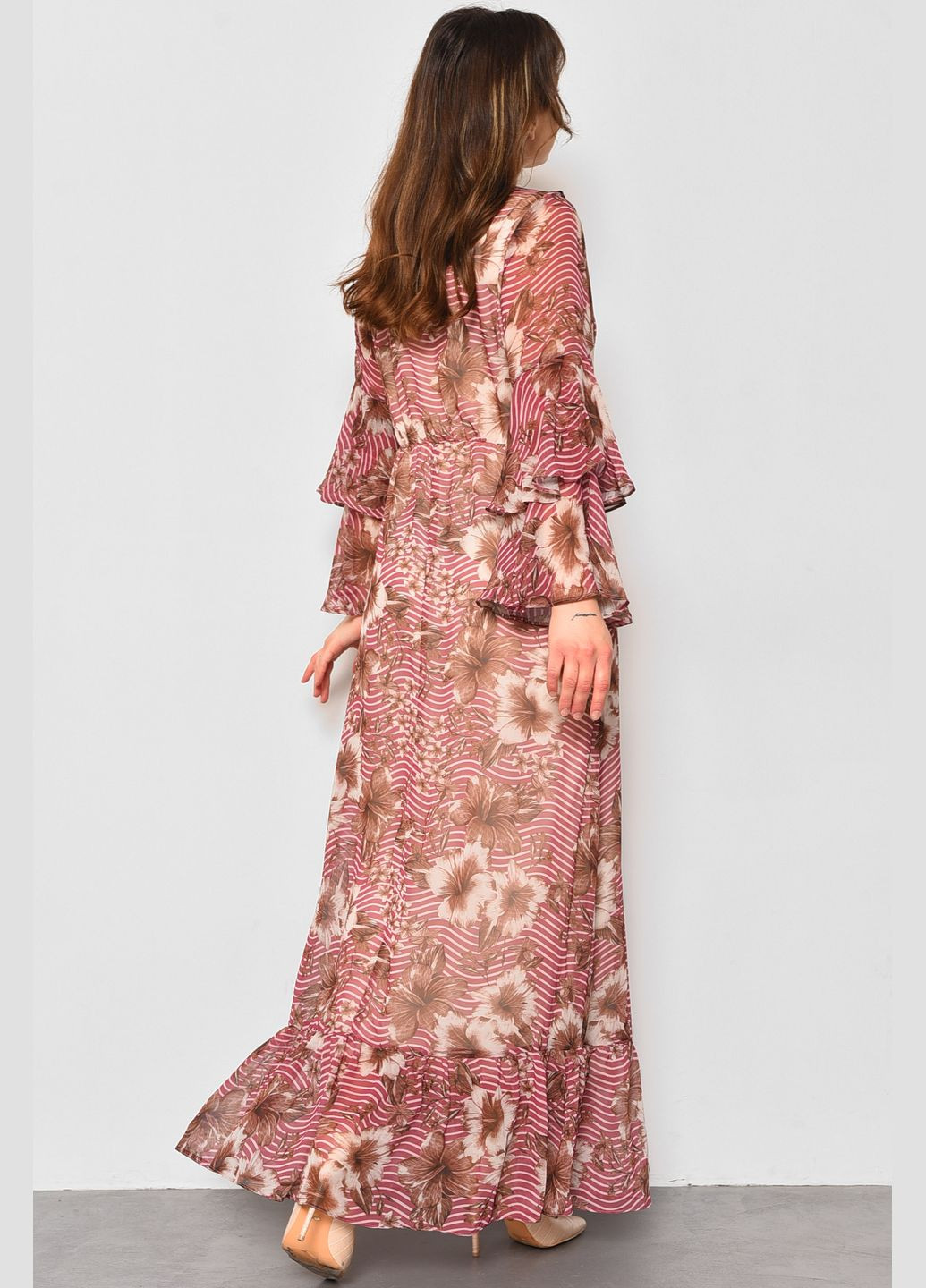 Розовое кэжуал платье женское шифоновое розового цвета с принтом баллон Let's Shop с цветочным принтом