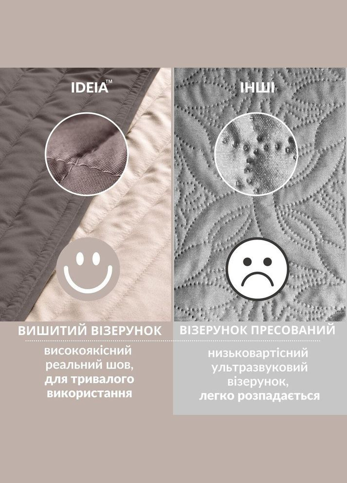 Покривало на ліжко 220х240 см і 2 шт подушка декор із вишивкою двостороннє, міцне стьобання тканини IDEIA (317196771)