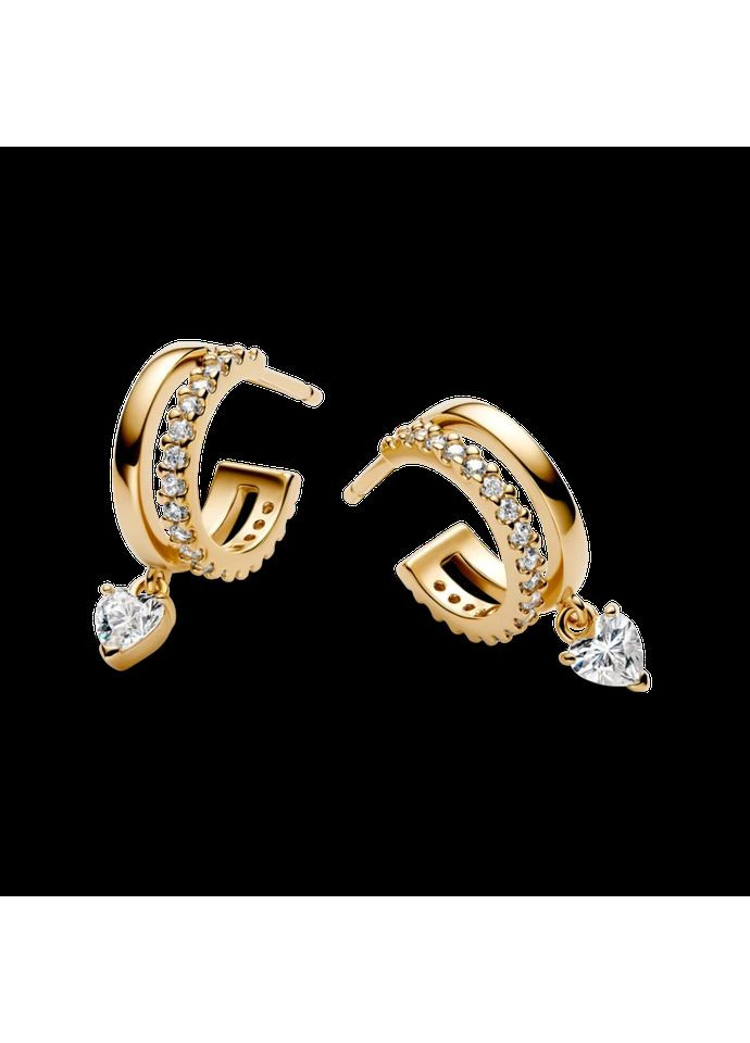 Серьги парикмахерские Пандора с подвесным сердцем в позолоте 263685C01 Kabluchka (355345888)