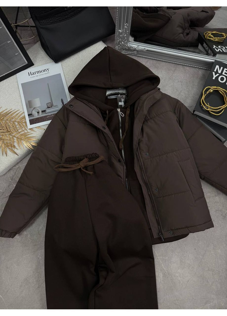 Костюм 4286 трійка трьохнитка на флісі кофта та штани,куртка матова плащівка синтепон 250 Україна (369811979)