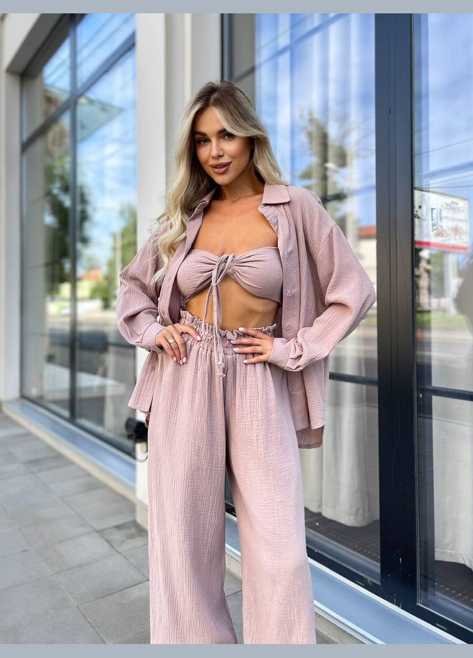 Жіночий брючний трійка кремовий No Brand костюм (322301245)