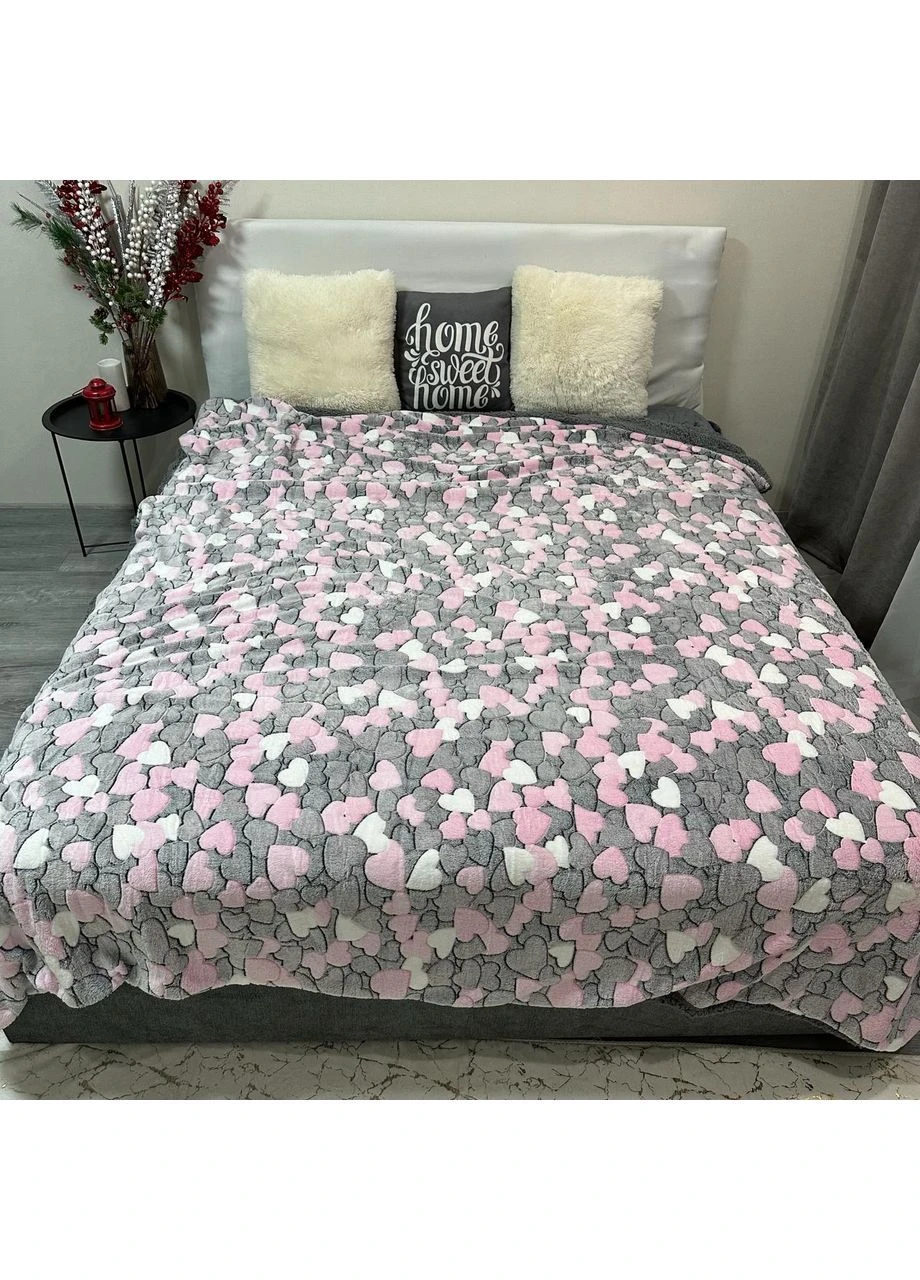 Двосторонній Плед "Comfort & Style" (Велюр + Teddy Fur), розмір 150*210 см сіро-рожевого кольору з малюнком No Brand (366561131)