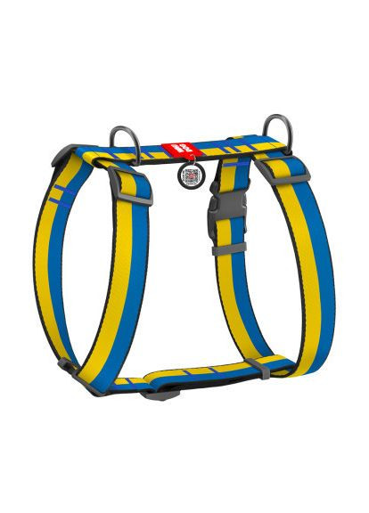 Шлея для собак Nylon анатомічна H-подібна з QR-паспортом "Colors of freedom" пластиковий фастекс XL (323-4020) WAUDOG Nylon анатомічна H-подібна з QR-паспортом "Colors (366487444)