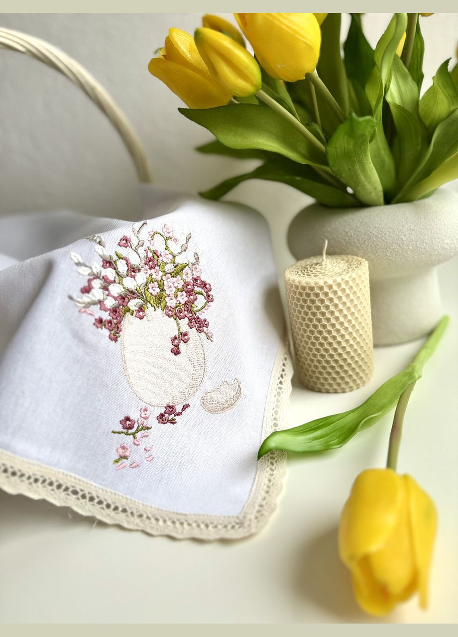 Лляна великодня серветка з вишивкою пасхальний рушник з квітами на кошик TobiSobi TS00014 Figasse (333023784)