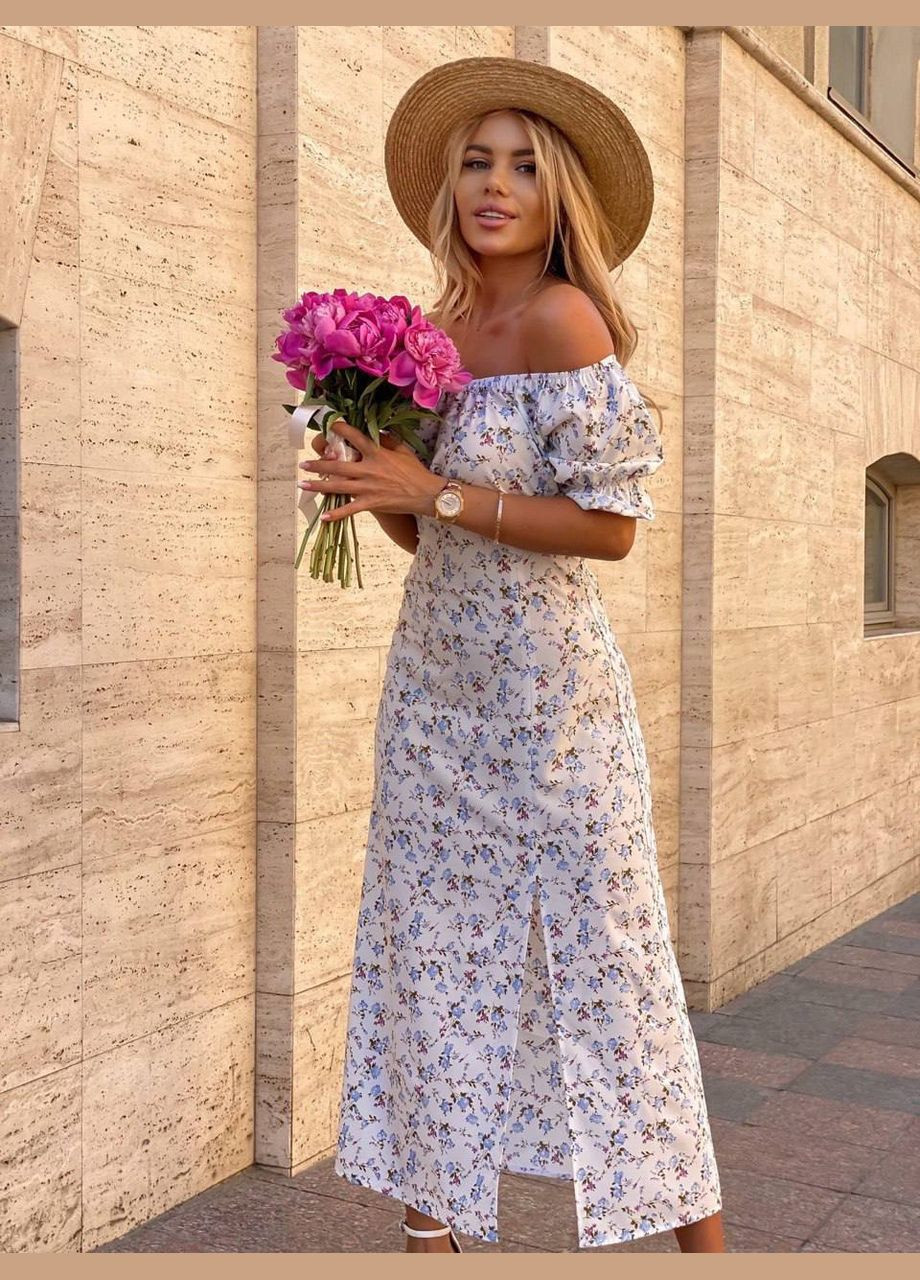 Белое повседневный, праздничный женское платье миди в цветочный принт футляр Style Point с цветочным принтом