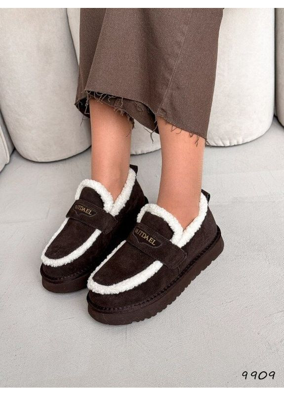 Угги лоферы женские натуры. замша, зимние лоферы шоколад, лоферы коричневые зимние код 9909 ITTS (368527967)