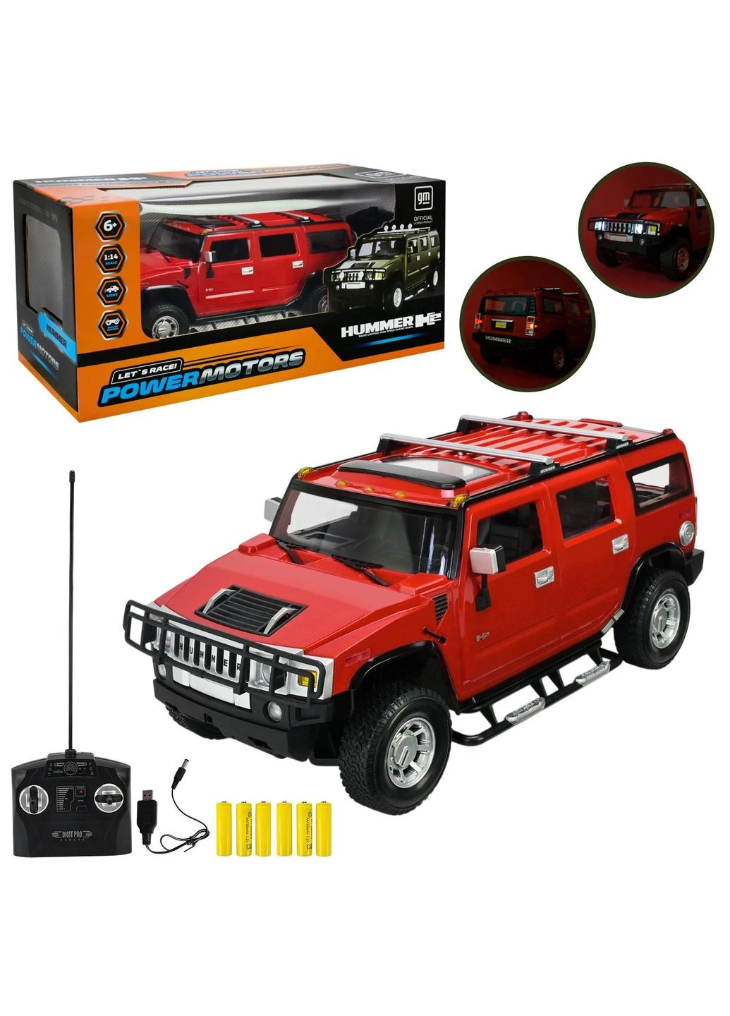 Радіокерована модель позашляховик POWERSMOTORS Hummer H2 1:14 з пультом керування та USB зарядкою для дітей No Brand (403324088)