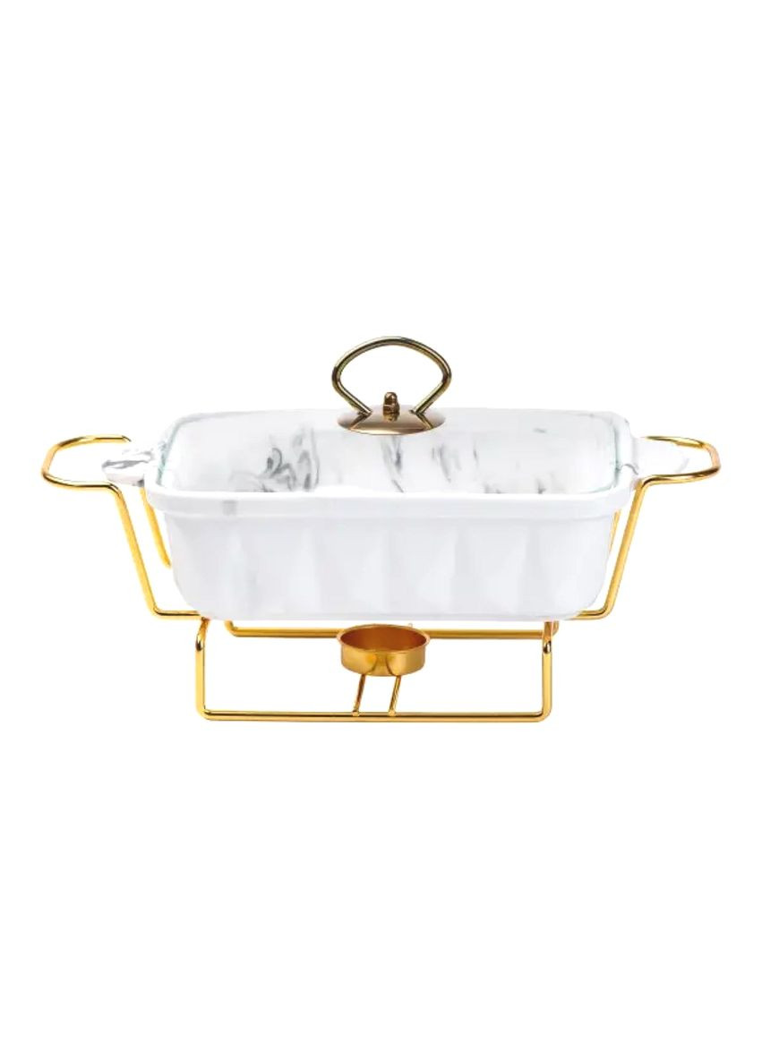 Мармит фарфоровый 1 литр с подогревом для стола на металлической подставке для горячих блюд и закусок ProDobro (364189619)